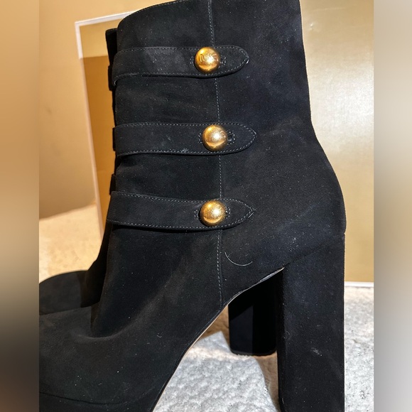 Michael Kors Black Heeled Boots with Gold Accents - Picture 3 of 12